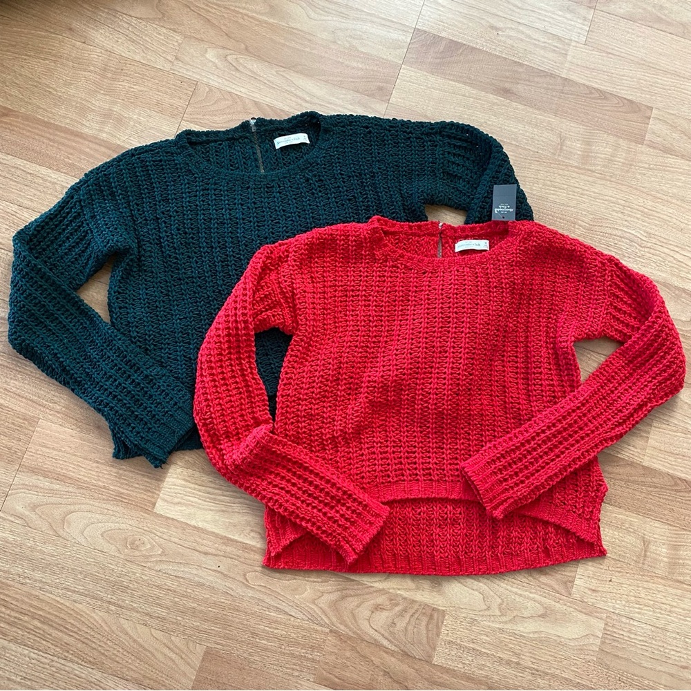 Abercrombie Red & Green Chenille Sweater Bundle